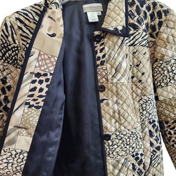 Coldwater Creek Silk Quilted Blazer-Patchwork-Animal Print-Earth Tones-Office-6 - Picture 6 of 11